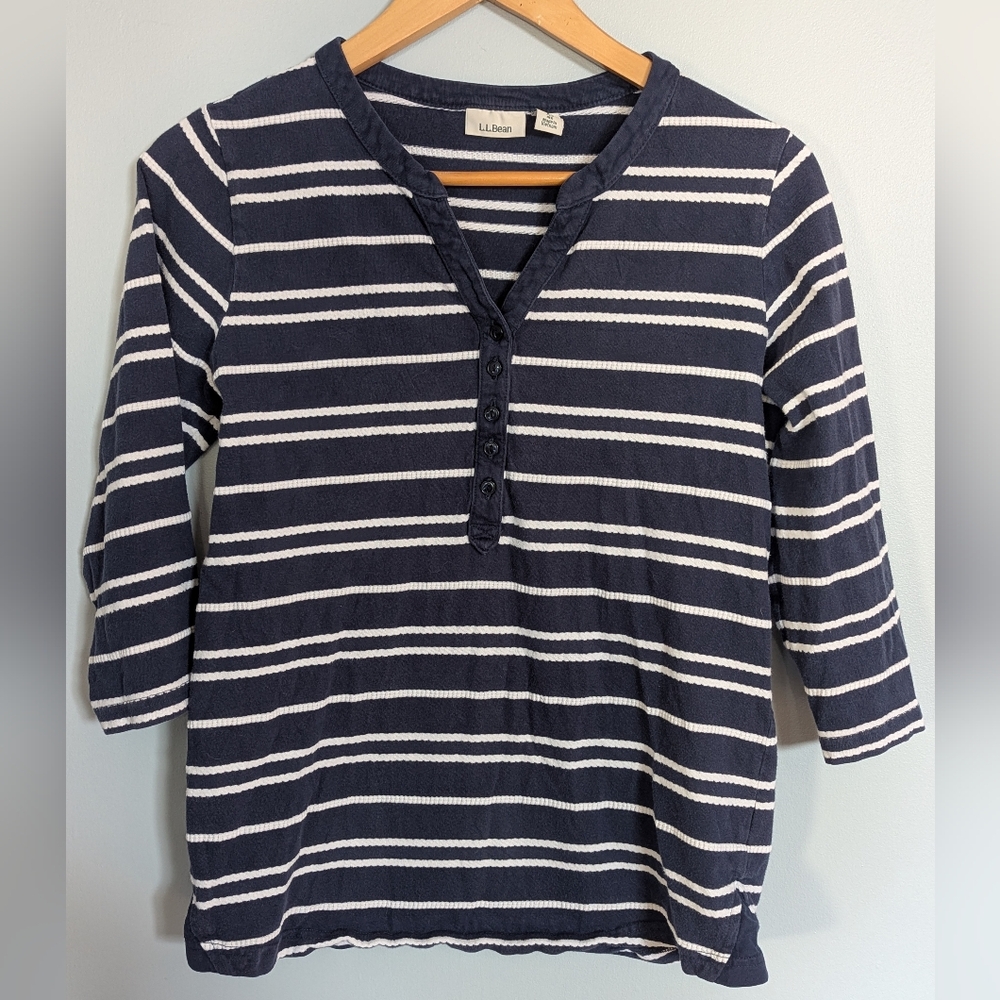 L.L. Bean‎ Navy and White Striped Shirt - Women's XS